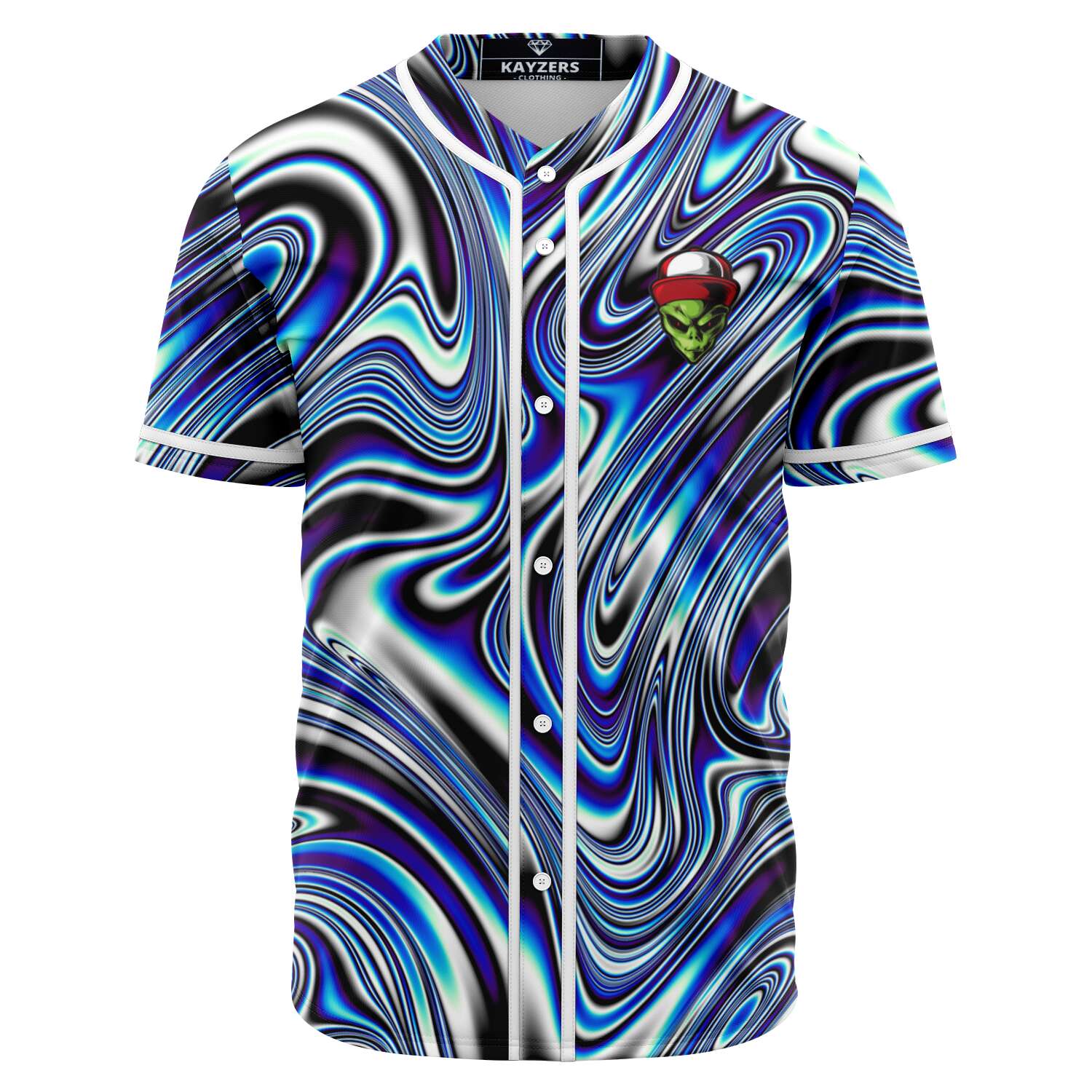 Blue Liquid Waves Swirls Psychedelic Illusion Paint Effect Lsd Alien Baseball Jersey - kayzers