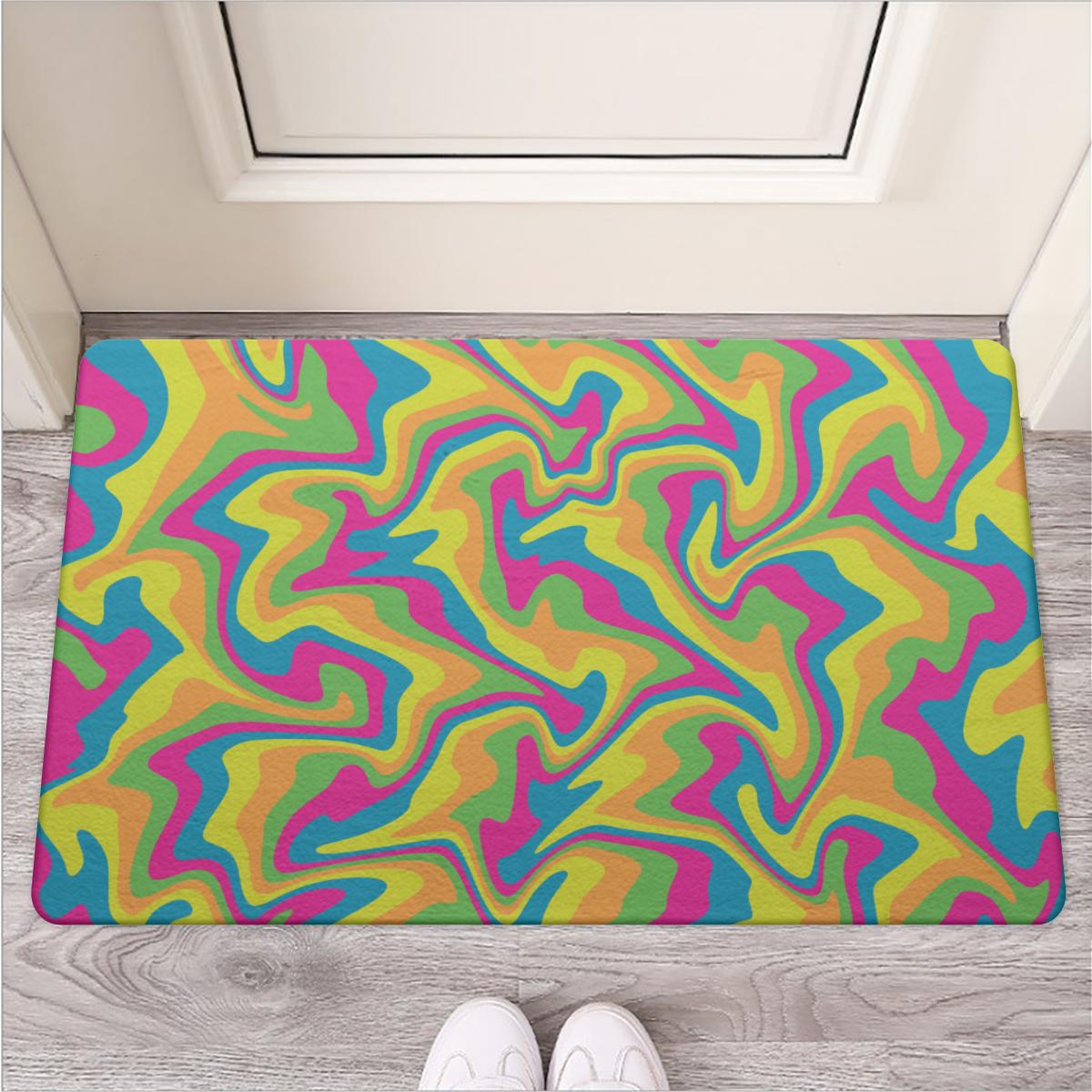 Liquid Paint Twirls Waves Abstract Colorful Rainbow Door Mat | Rubber Door Mat