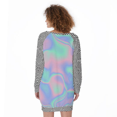 Abstract Cotton Candy Cloud Holographic Iridescent Geometric Women's Lace-Up Sweatshirt