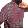 Red Teal Floral Geometric Men's Short Sleeve Button Down Shirt - kayzers