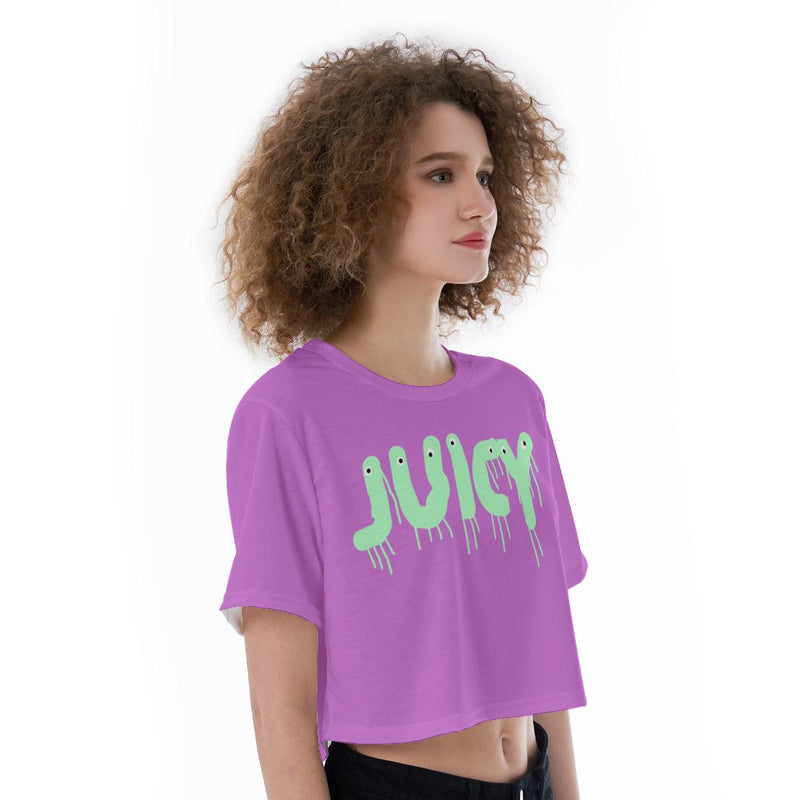 Juicy Print Cropped T-Shirt, Juicy Letters Saying Women's Crop Top