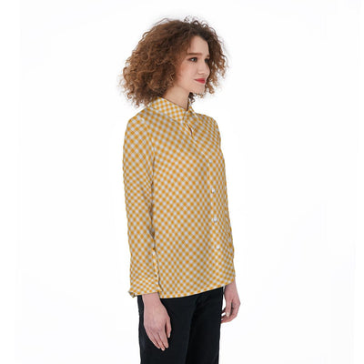 Yellow White Checks Plaid Pattern Print Women's Shirt