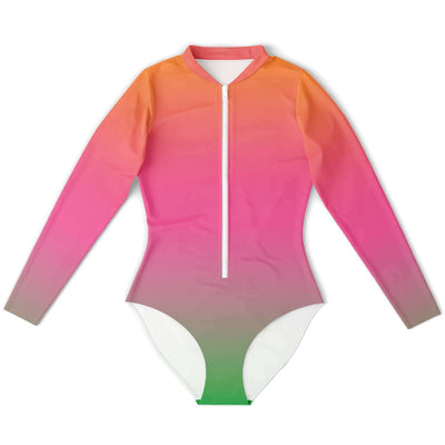 Pink Orange Green Ombre Iridescence Women's Zipper Bodysuit - kayzers