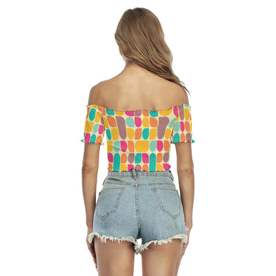 Abstract Colorful Shapes Retro Style 60's 70's 80's Boho Print Women's Off-Shoulder Blouse
