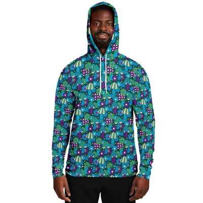 Abstract Teal Magic Mushrooms Psychedelic Shrooms Unisex Pullover Hoodie - kayzers