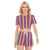 Striped Print Women's O-neck T-shirt Shorts Set, Colorful Stripes Matching Two Piece Summer Set