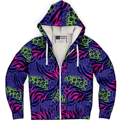 Leopard Print Floral  microfleece zip-up hoodie