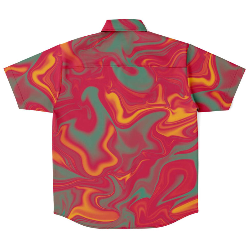 Red Mint Sunset Liquid Holographic Iridescence Cloud Button Down Men's Shirt - kayzers