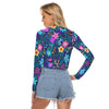 Urban Bright Colorful Floral Doodle Flowers Funky Edgy Print Women's Hollow Chest Tight Crop Top