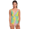 Pink Mint Green Yellow Ombre Holographic One Piece Swimsuit - kayzers