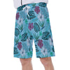 Floral Print Men's Beach Shorts, Blue Purple Men's Beach Hawaiian Shorts