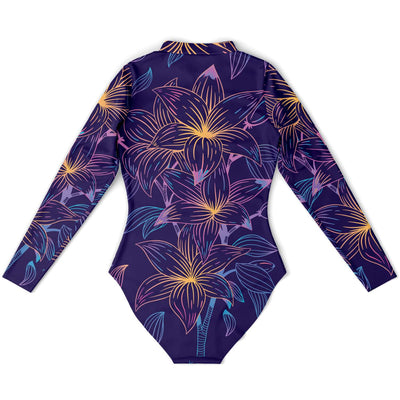 Lilies Long Sleeve Zipper Bodysuit - kayzers
