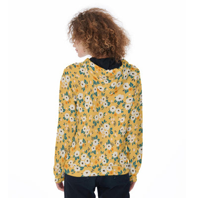 Floral Yellow Print Women's Zip Up Hoodie