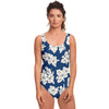 White Hibiscus Flowers Floral Print One Piece Swimsuit - kayzers