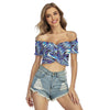 Blue Liquid Paint Abstract Waves Psychedelic Print Women's Off-Shoulder Blouse