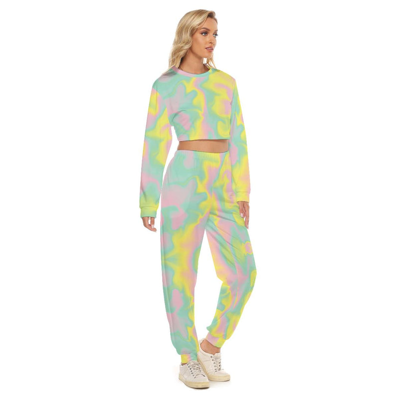 Colorful Matching Set Crop Sweatshirt and Pajama Pants, Women's Matching sets, Loungewear Sets