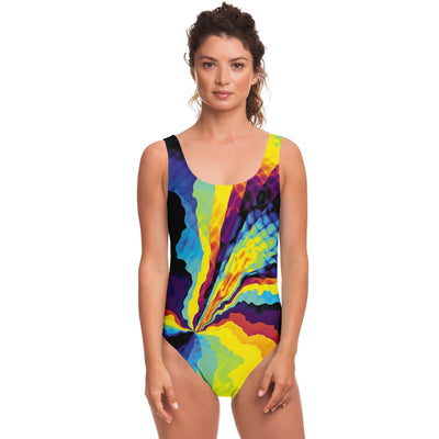 Abstract Psychedelic Festival Print One Piece Swimsuit - kayzers