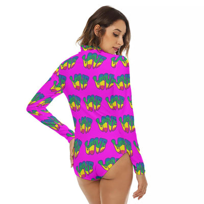 Love Colorful Hippie Print Sexy Women's Turtleneck Long Sleeve Bodysuit