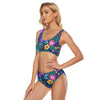 2 Piece Colorful Floral Print Women's Swimwear Suit, Two piece Swimsuit, Colorful Floral Swimsuit