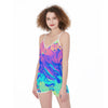 Abstract Holographic Iridescent Colorful Paint Jumpsuit Romper Women's Suspender Shorts