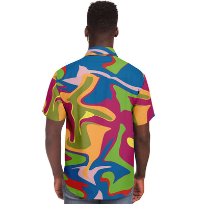 Colorful Abstract Psychedelic Liquid Print Men's Button Down Shirt - kayzers