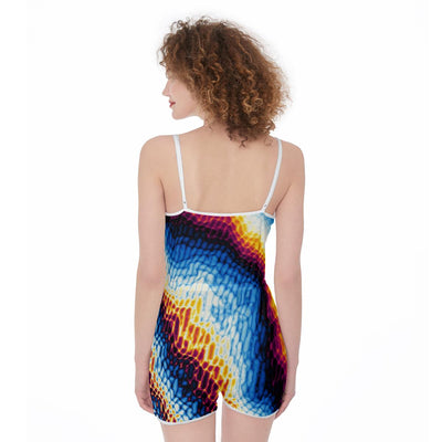 Abstract Marble Pattern Beach Ocean Paint Print Jumpsuit Romper Women's Suspender Shorts