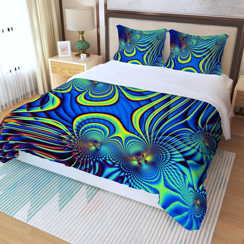 Abstract Art Psychedelic Fractals Kaleidoscopic Print Three Piece Duvet Cover Set