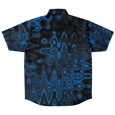 Blue Space Bubbles Cells Black Holes Deep Galaxy Trippy Psychedelic Art Paint Waves Abstract Men's Button Down Shirt - kayzers