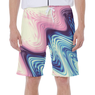 Abstract Ocean Waves Pink Blue Print Men's Beach Shorts