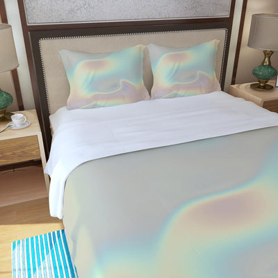 Mint Green Yellow Hues Ombre Iridescence Holographic Abstract Print Three Piece Duvet Cover Set