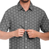 Wood Brown Floral Geometric Print Men's Short Sleeve Button Down Shirt - kayzers