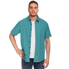 Teal Floral Geometric Print Men's Short Sleeve Button Down Shirt - kayzers