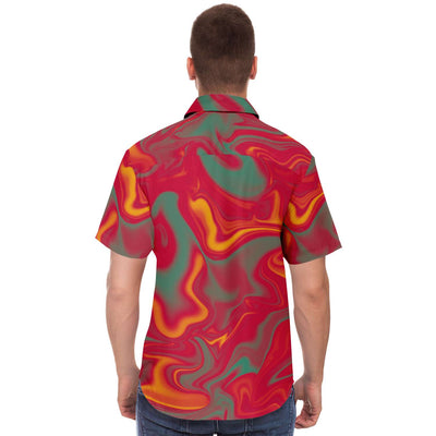 Red Mint Sunset Liquid Holographic Iridescence Cloud Button Down Men's Shirt - kayzers