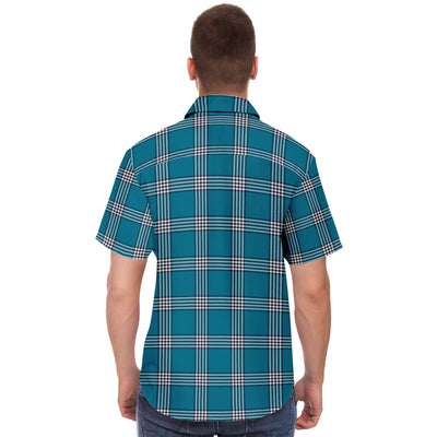 Teal Black Check Plaid Pattern Men's Shirt - kayzers