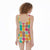 Retro Colored Shapes 60's 70's Print One-Piece Swimsuit, Colorful One Piece Swimsuit