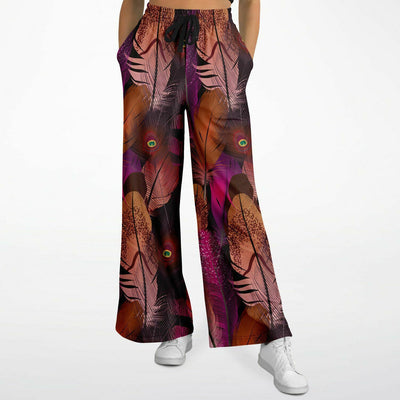 Pink Peacock Feathers Print Flare Joggers - kayzers