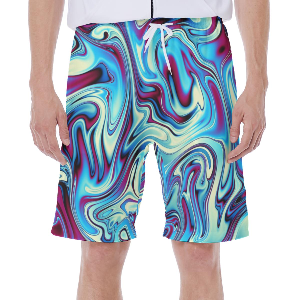 Marine Blue Liquid Paint Psychedelic Abstract Alien Lsd Dmt Festival Print Men's Beach Shorts