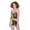 Abstract Psychedelic Art Liquid Paint Waves Print Jumpsuit Romper Women's Suspender Shorts