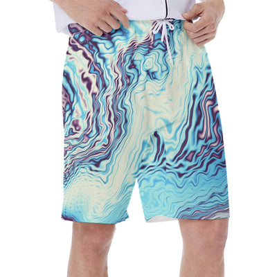 Aqua Blue Marble Pattern Abstract Print Men's Beach Shorts