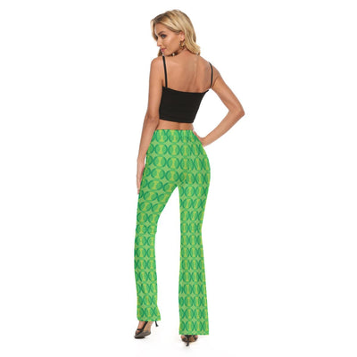 Retro 60's 70's Hippie Hipster Geometric Green Women's Skinny Flare Pants