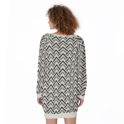 Ash Silver Geometric Waves Oriental Mountain Abstract Women's Lace-Up Sweatshirt