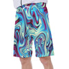 Purple Blue Liquid Paint Abstract Beach Style Print Men's Beach Hawaiian Shorts