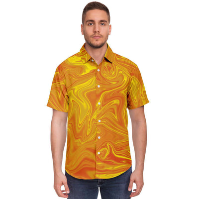 Golden Liquid Paint Swirls Psychedelic Waves Men's Button Down Shirt - kayzers