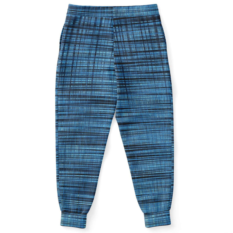 Abstract Plaid Geometric Grungy Lines Blue Black Shades Faded Unisex Joggers Pants - kayzers