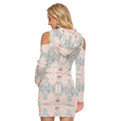 Red Teal Bohemian Aesthetic Print Women's Tight Dress Hooded