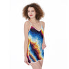 Abstract Marble Pattern Beach Ocean Paint Print Jumpsuit Romper Women's Suspender Shorts
