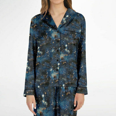 Deep Galaxy Stars 2 Pc Matching Satin Pajamas Set - kayzers