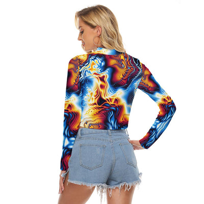 Psychedelic Trippy Fractals Lsd Dmt Festival Trippy Funky Print Women's Hollow Chest Tight Crop Top