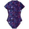 Abstract Alien Galaxy Print Women's Short Sleeve Bodysuit With UV Protection - kayzers