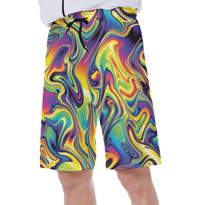Liquid Paint Psychedelic Lsd Dmt Waves Swirls Edm Festival Print Men's Beach Shorts